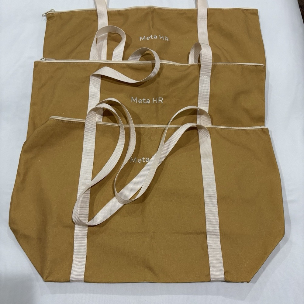 Meta HR Canvas Tote Bag Lot of 3 Mustard Yellow Zip Work Corporate Swag